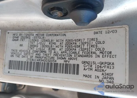 2004 Toyota 4Runner Sr5 Sport V6 z USA, uszkodzony, nr VIN JTEBU14R940032054